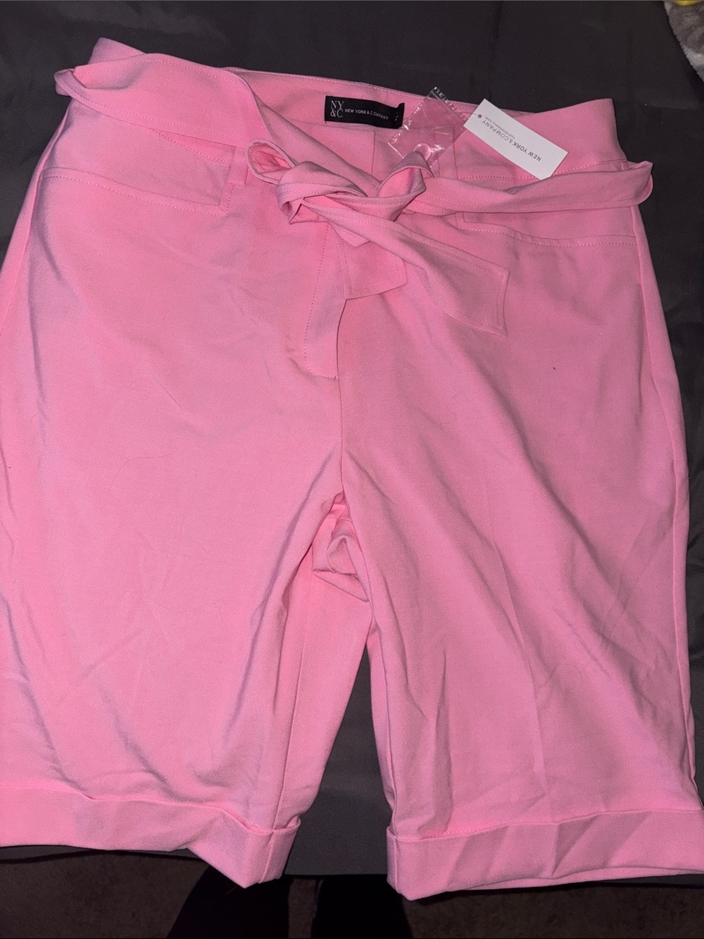 NY Collection Light Pink Tie-Waist Bermuda Shorts